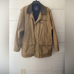 Vintage Rockport Men's L Barn/Chore Winter Coat Button Up Tan/Brown Nylon Cotton